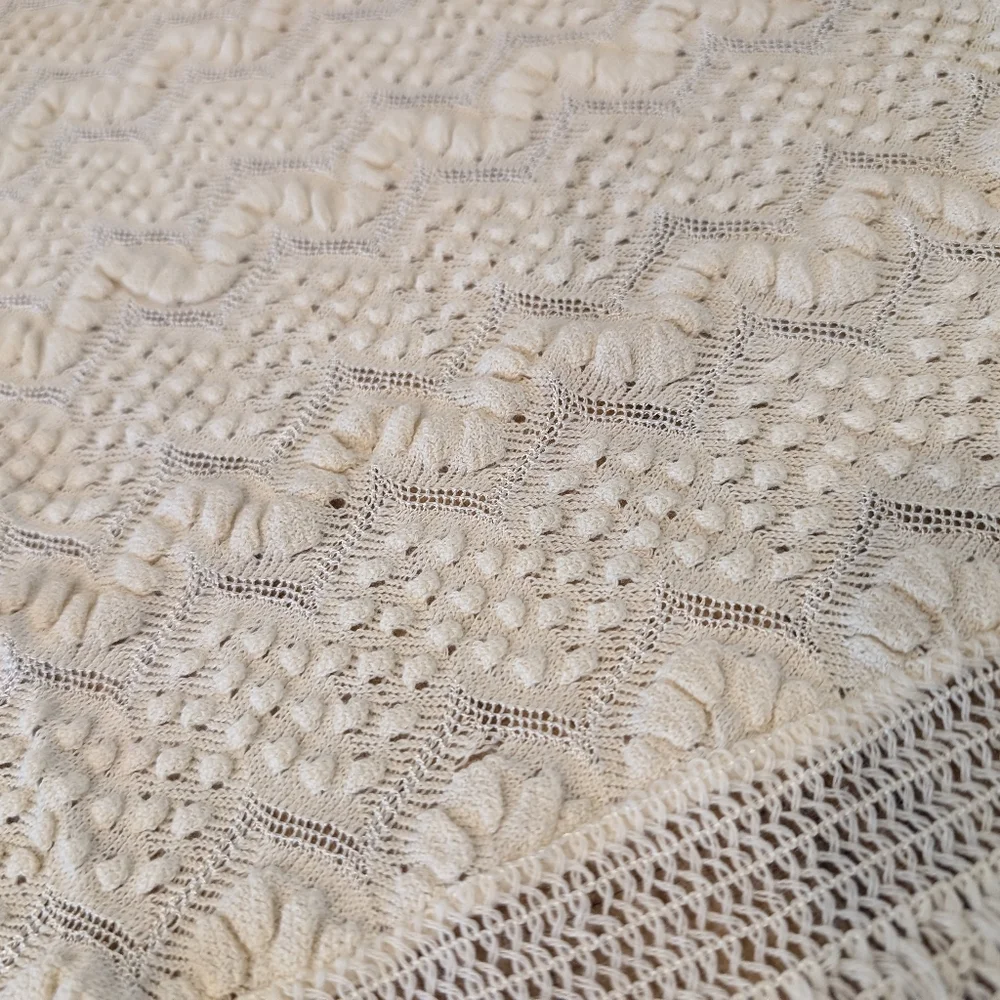 Vintage Carson Pirie Scott Cream Embroidered Baby Blanket 37x40 Belgium Acrylic